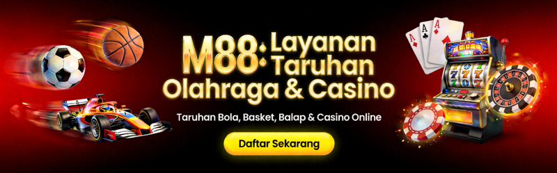 Animasi banner informasi M88 tentang layanan taruhan olahraga dan casino