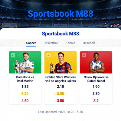 Tampilan dashboard Sportsbook M88 dengan odds pertandingan olahraga terkini